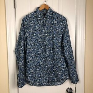 J.Crew Mercantile Flex Mens‎ Button Down Shirt Size Medium Blue Floral Cotton